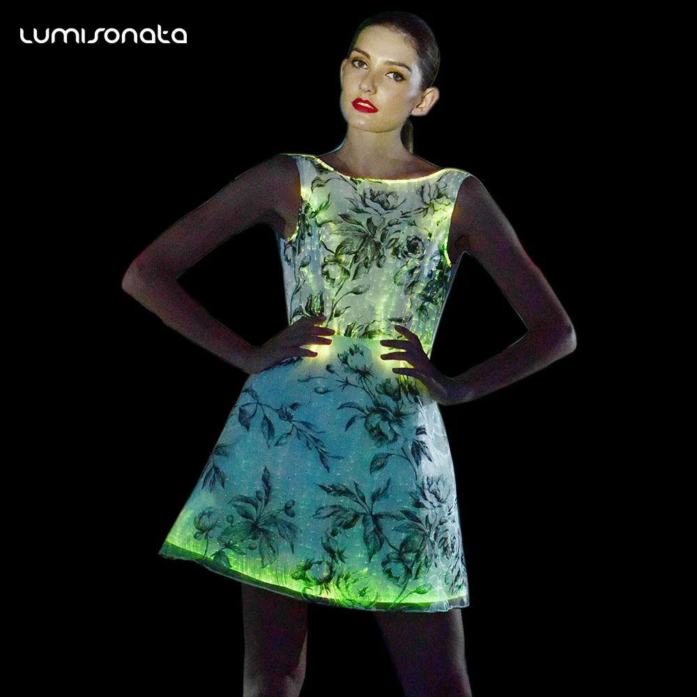 

LED Optic Fiber Luminous Dress Women Party Ballroom Rave Outfit Wedding Singer Light up Stage Wear Luxury Princess Cosplay