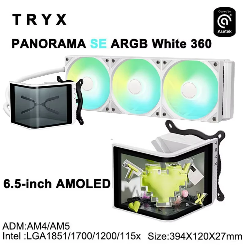 

TRYX PANORAMA SE 360 ARGB CPU all-in-one water-cooled cooler，6.5-inch curved AMOLED screen/support LGA1851/1700/115X/AM4/AM5