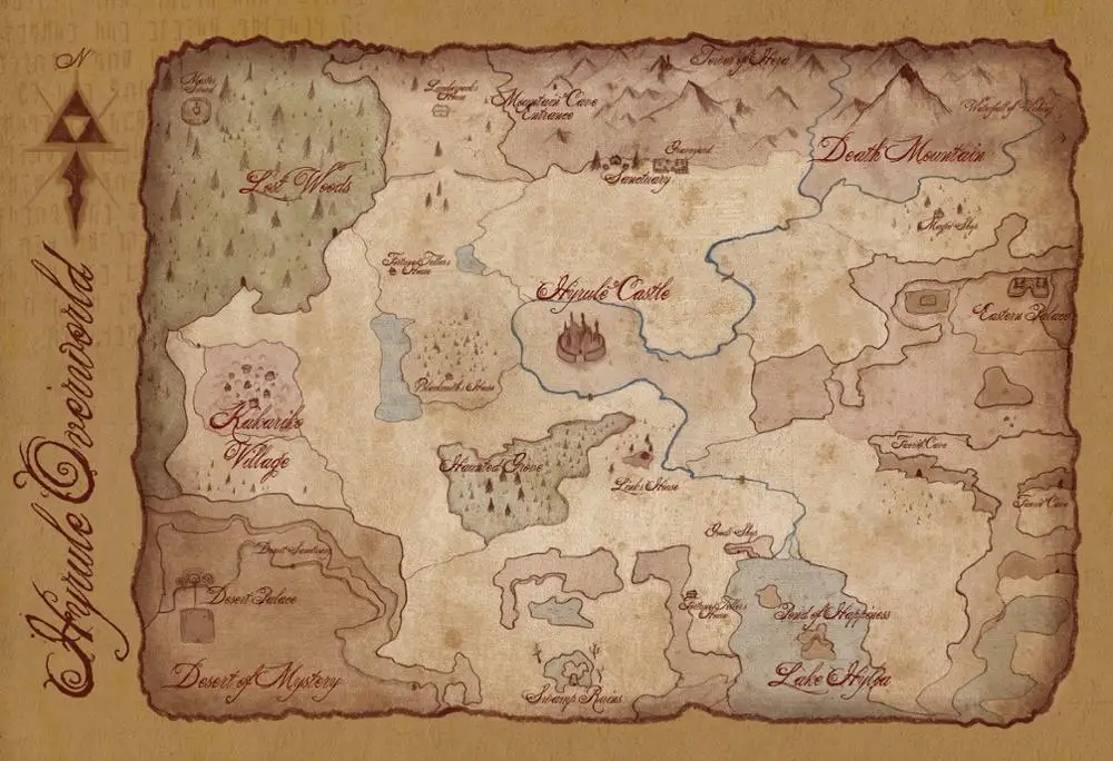 Hyrule Overworld Map Art Silk Poster Home Wall Decor