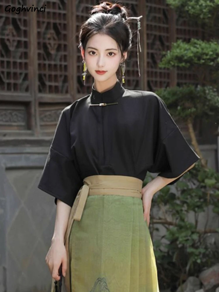 Blouses Women Chinese Style Retro Design Simple Elegant Summer Stand Collar New Ladies All-match Daily Creativity Fashion Casual