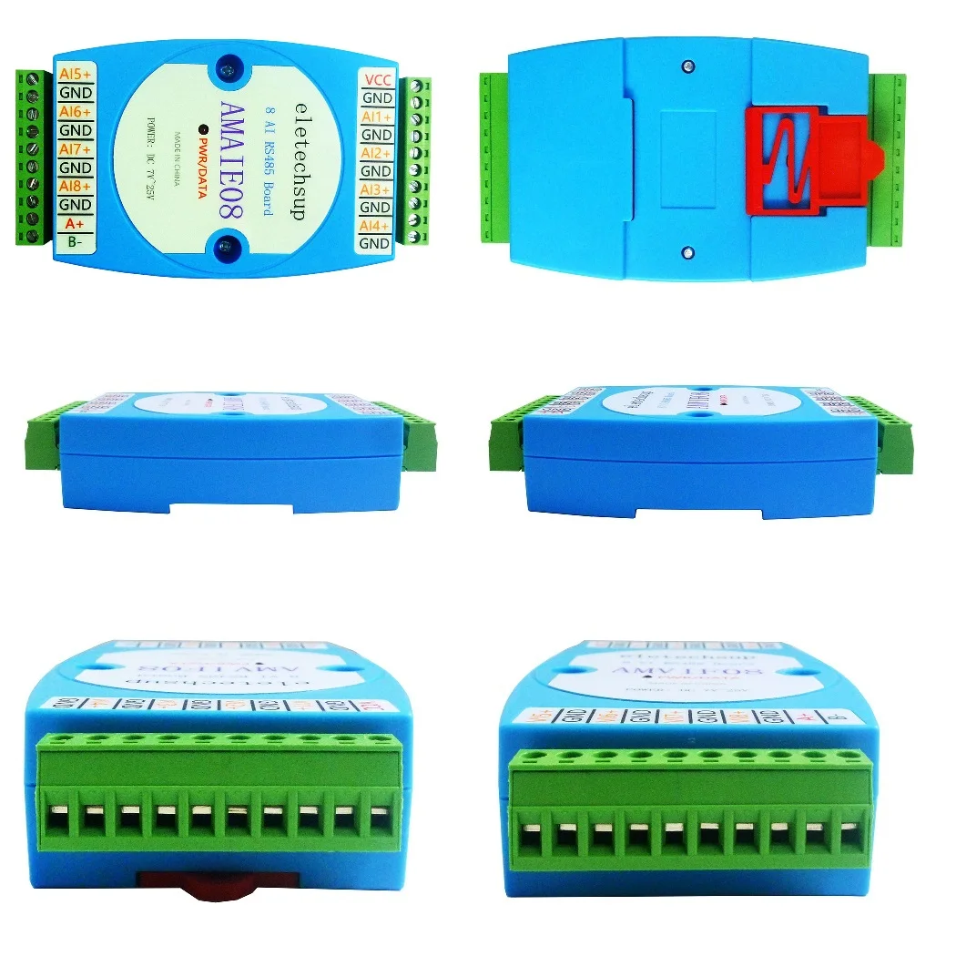 DC 12V-24V 8AI 8VI 4-20MA 0-20MA 0-10V to RS485 Current Voltage ADC Collector Module MODBUS RTU Board