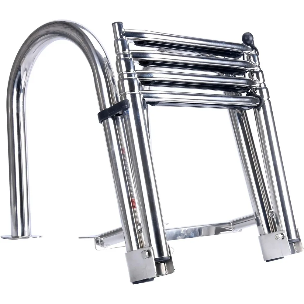 

4 Step Stainless Pontoon Boat Ladder Folding Docking Dock Swim Ladder Rear Entry with Pool Swim Upper Platform & Extra Wide Ste