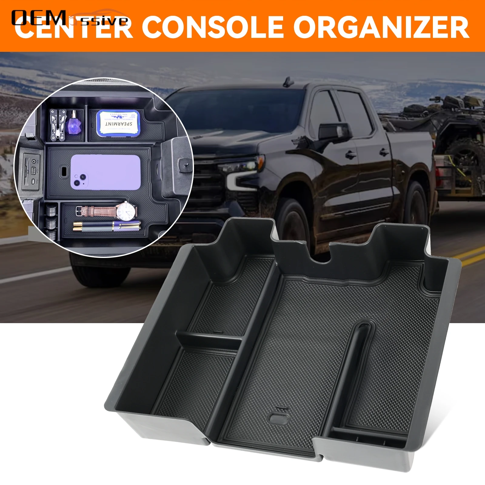 

Органайзер-лоток для центральной консоли с отсеком для хранения подлокотника для GMC Sierra 1500 Chevrolet Silverado 1500 2500 3500 HD 2020 2021 2022 2023