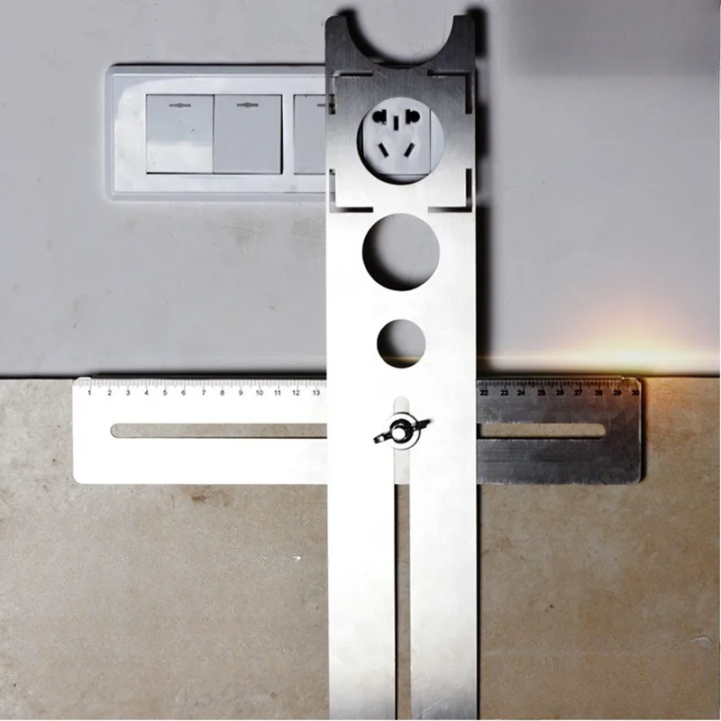 1PC Ceramic Tile Hole Locator Ruler Adjustable Punching Hand Tool for Home Decor Projects Multi Functional Ruler