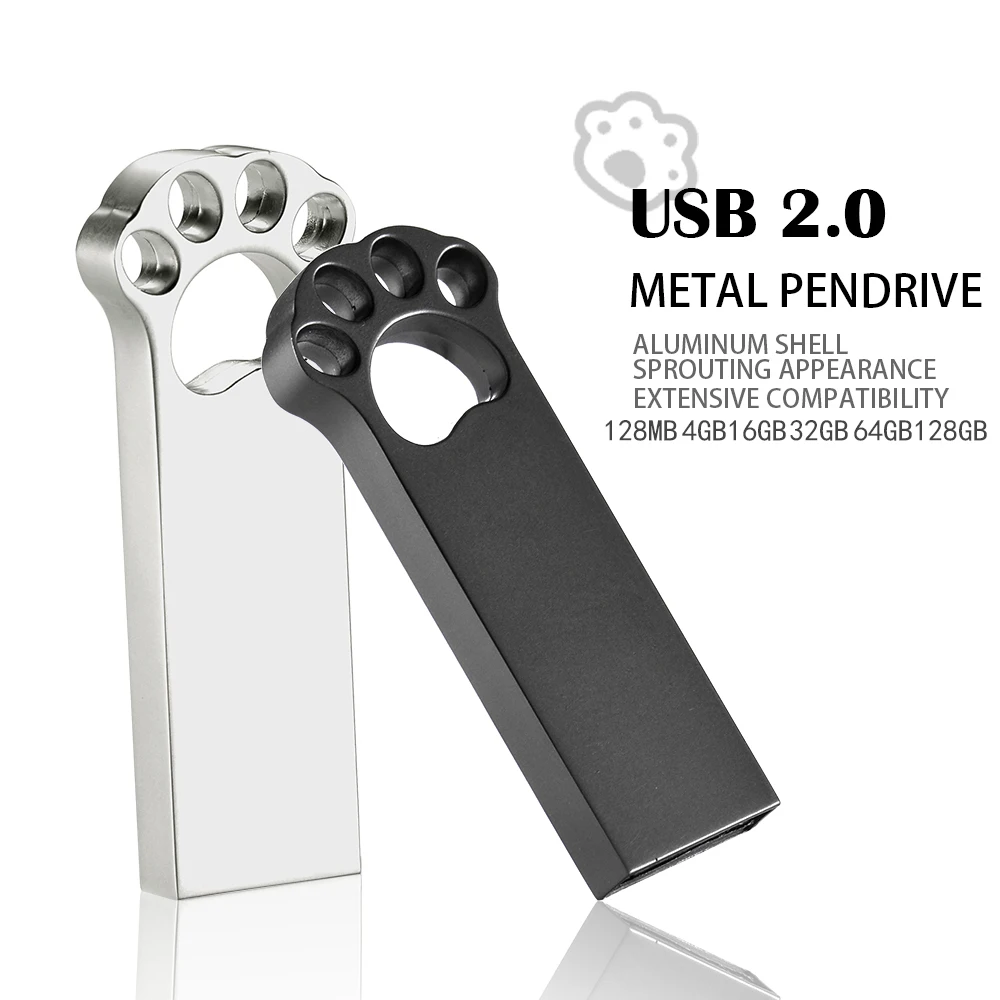 

JASTER Metal Pen Drive 128GB Bear Paw USB Flash Drive 64GB Key Chain Memory Stick 32GB Mini Cute Creative U Disk Gift 16GB 8GB