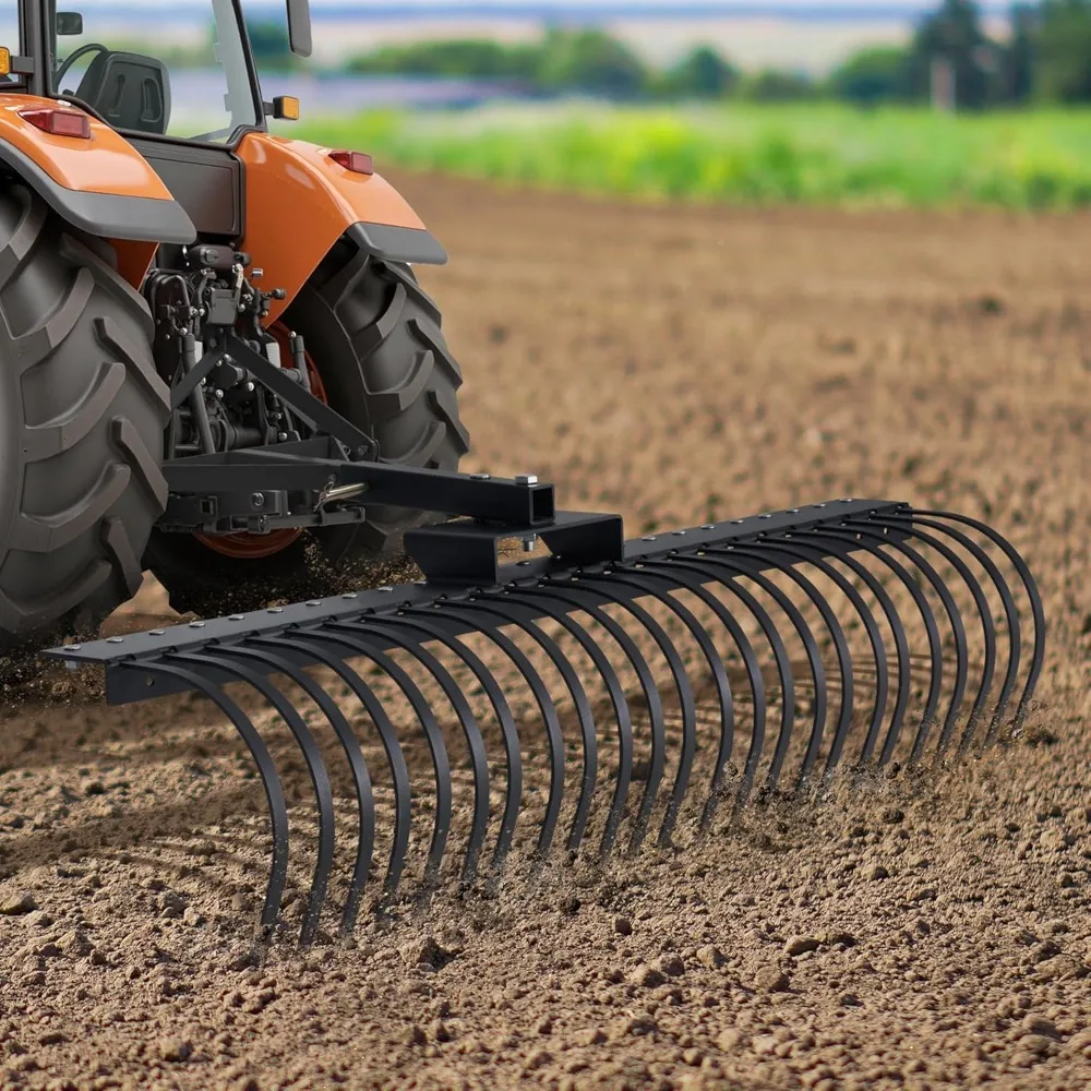 مشط خلف المناظر الطبيعية مقاس 60 بوصة للجرار، ومشط السحب مع 24 نوعًا من لفائف الصلب وجهاز استقبال مقاس 2 بوصة، مناسب للتعليق ذو 3 نقاط #1