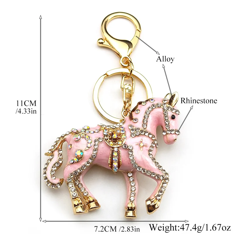 Mode Pferd Pony Schlüsselbund Frauen Männer Tier Voller Strass Kristall Schlüssel Ketten Halter Handtasche Anhänger Für Auto Schmuck Geschenk – Detail 3