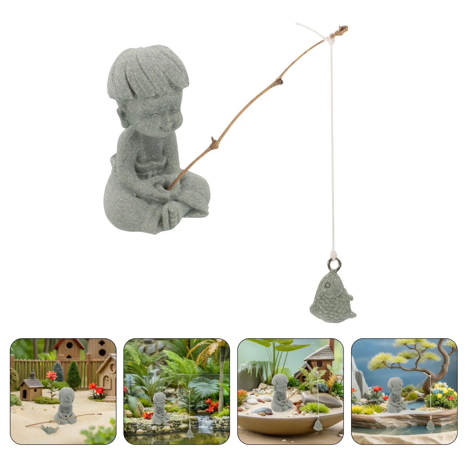 

2Pcs Cute Fishing Statue Miniature Fisherman Decoration Aquarium Terrarium Bonsai Fake Mountain Ornament Little Fisherman