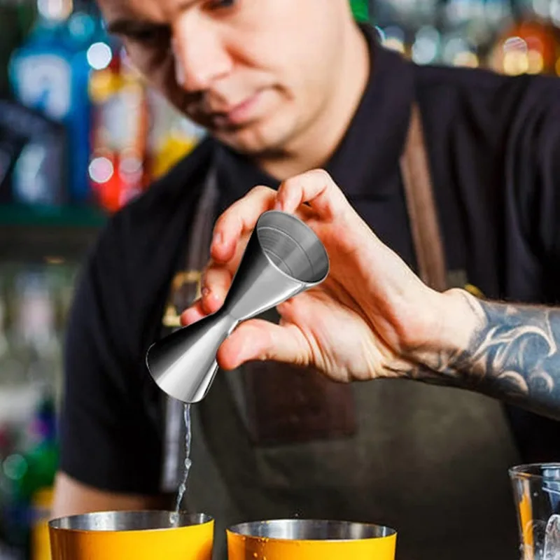 Double Cocktail Jigger with Measurements Inside Stainless Steel Measure Head Bar Party Wine CocktailShaker Jigger