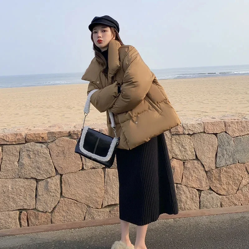 2025 nueva versión coreana estudiante chica moda abrigo corto de algodón suelto Otoño Invierno abrigo de algodón Parka corto abrigo