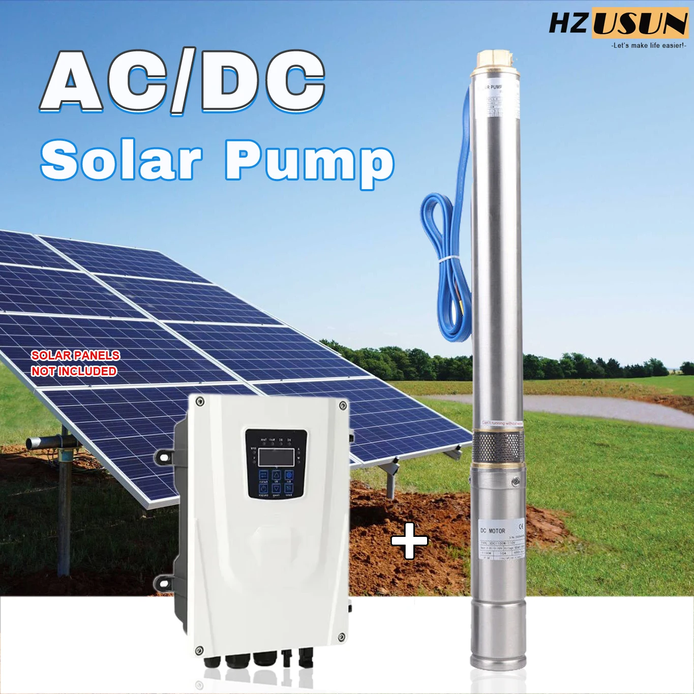 3 In Hybrid Solar Submersible Bore Deep Well Water Pump with MPPT Controller DC AC Solar Powered Pressure Pump for Irrigation