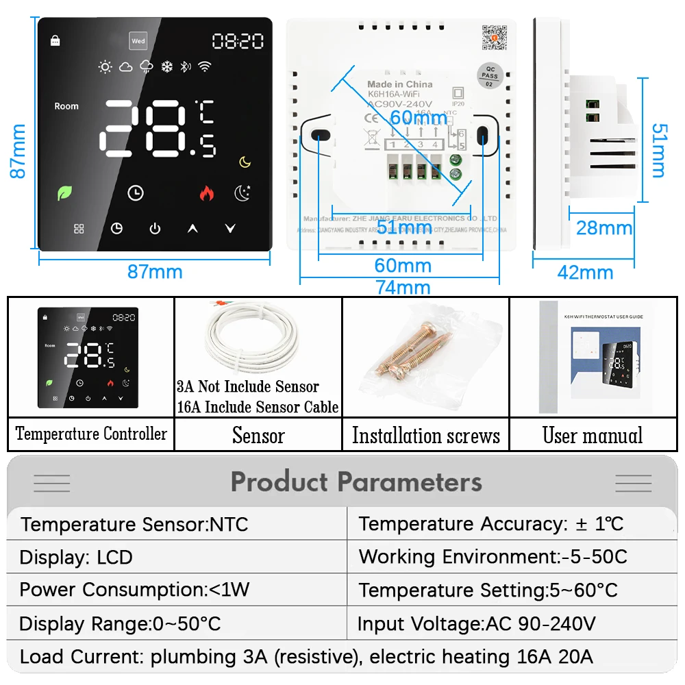 Tuya WiFi Smart Thermostat Electric Floor Heating TRV Water Gas Boiler Temperature Voice Remote Controller for Google Home Alexa