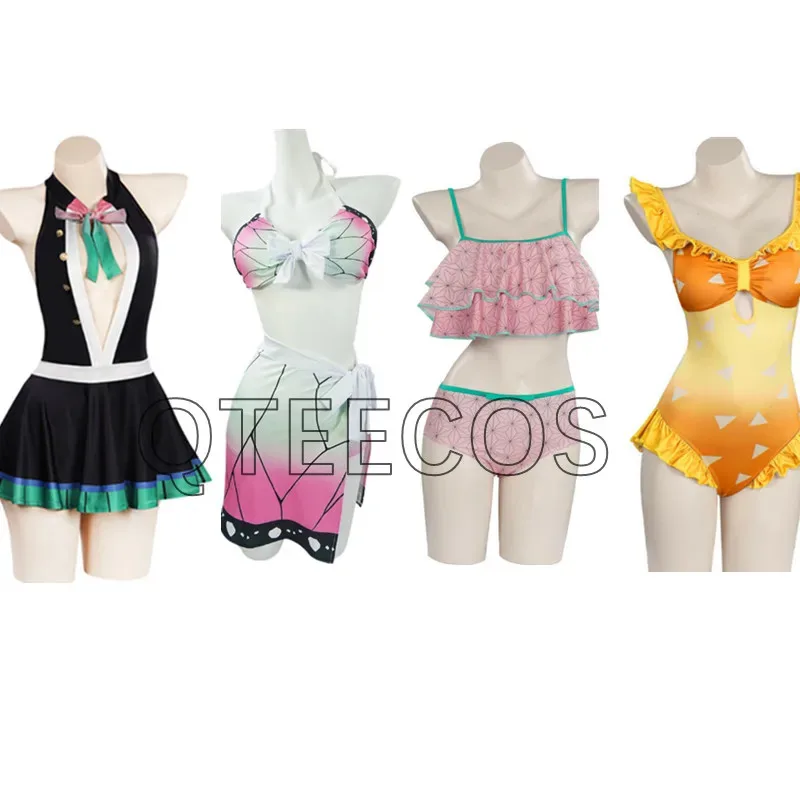 

LQDemon Slayer купальник комплект Kamado Tanjirou косплей Nezuko Zenitsu Kochou Shinobu бикини пляжный аниме костюм на Хэллоуин