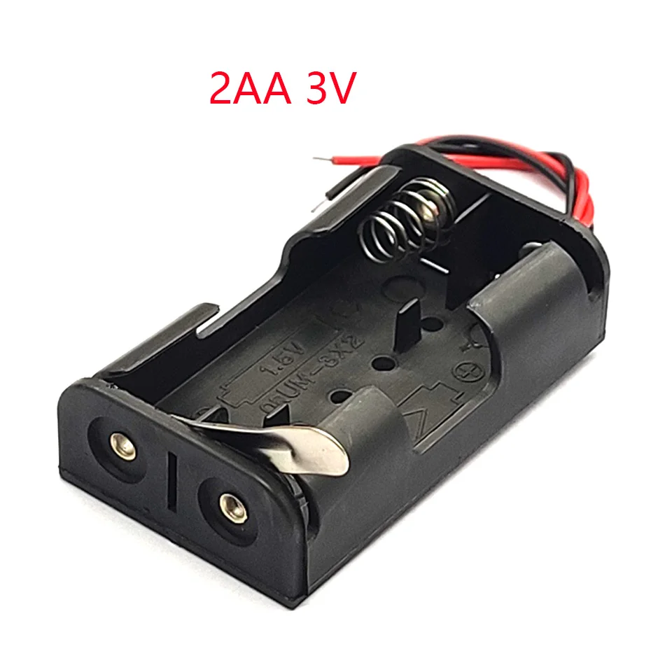 2X1.5V AA Pin Nhựa AA Hộp Lưu Trữ Đen Với Tấm Kim Loại Robot Thí Nghiệm DIY