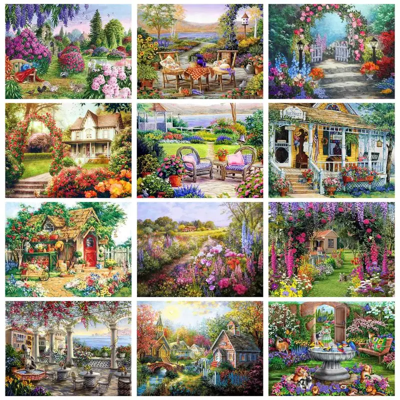 

RUOPOTY 5D DIY Diamond Painting Flower Rhinestone Kit Full Square/Round Embroidery Landscape Mosaic Handmade Decor For Home