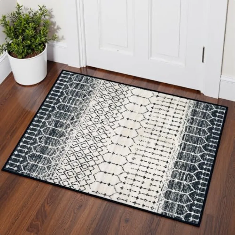 

Moroccan Door Rugs for Entryway Indoor 2x3 NonSlip Washable Front Door Mat Stain Resistant UntraThin Black Small Kitchen Rug Ge