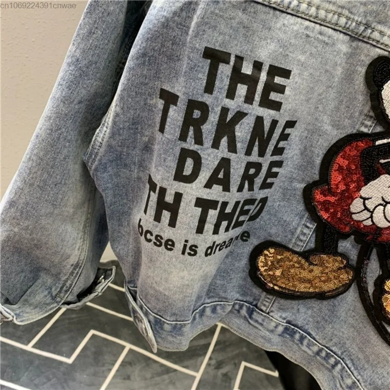 Imagem -05 - Cabolsa Jeans Bordado Disney Mickey Mouse Jaqueta Bomber Feminina com Estilo Coreano Tendência Superior de Hip Hop Roupas Jovens Outerwears Yk2