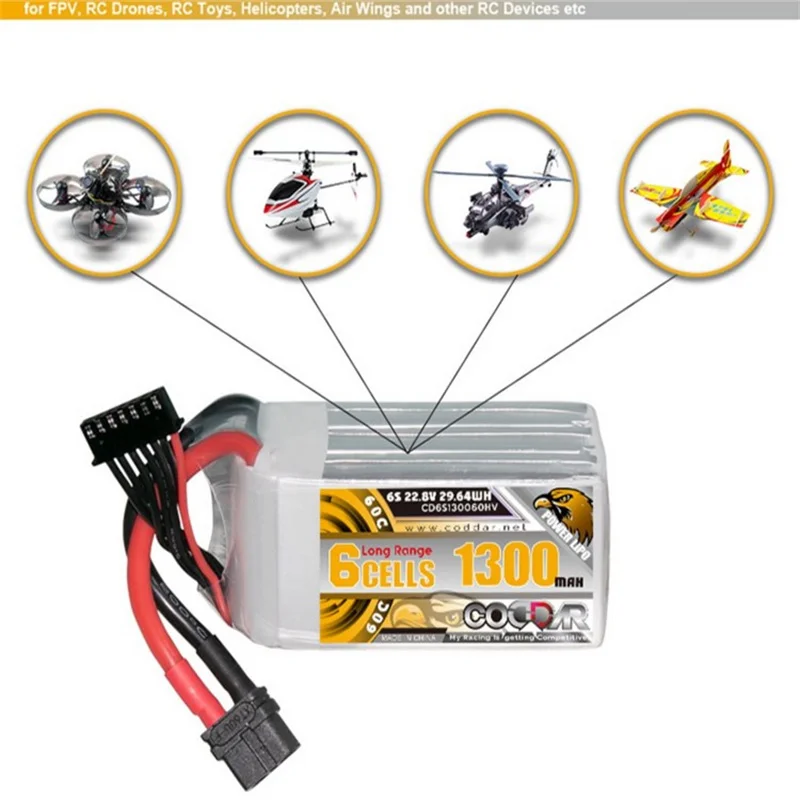 

CODDAR 1300MAH 6S 22.8V HV 60C Lightweight and long battery life FPV Cinewhoop LIHV battery XT60 plug