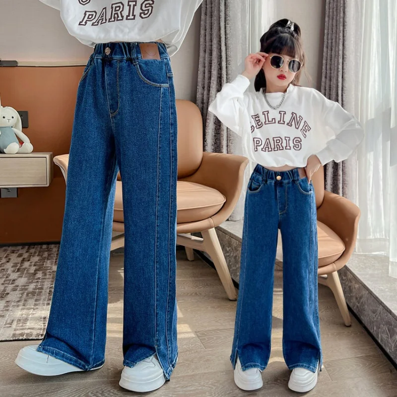 

Girls' Jeans for Spring and Autumn. Casual Children's Pants. Loose Straight-leg Pants for Older Kids.