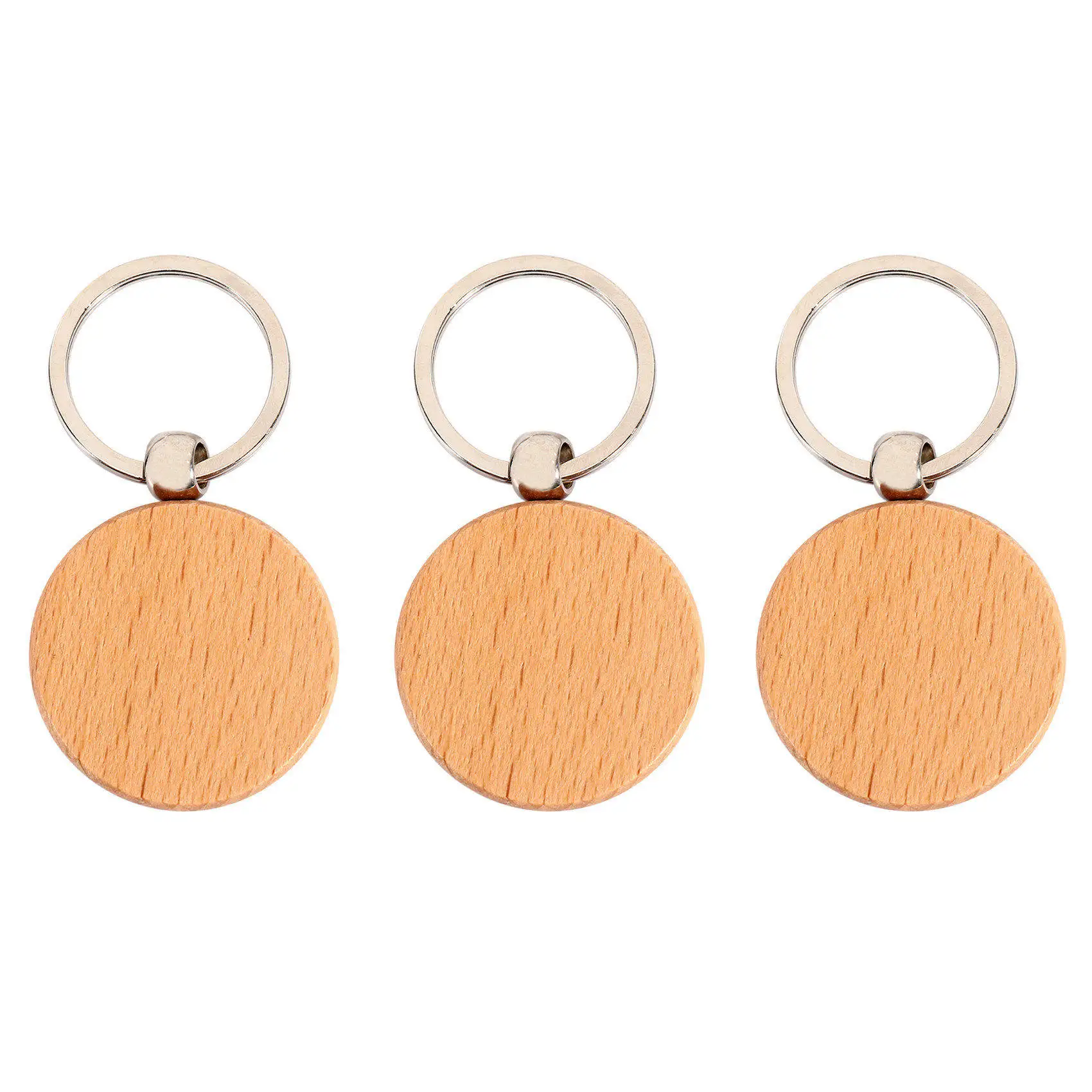 

TA-20Pcs Blank Round Wooden Keychain DIY Wooden Keychain Key Tag Gift