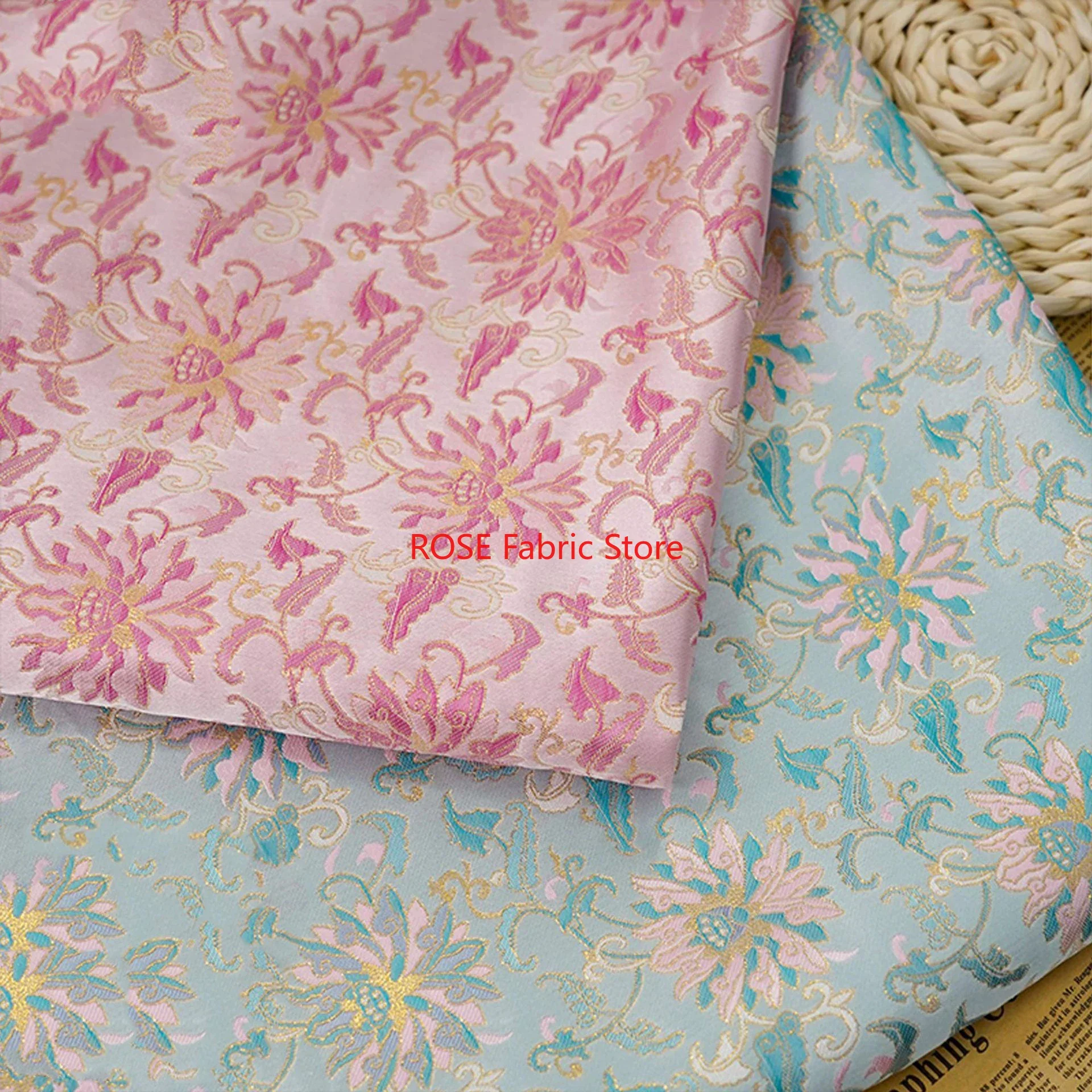 

1-метровая парча с цветком, золотая шелковая жаккардовая ткань, платье в стиле ретро, топ, жилет, сумка, декоративная швейная ткань