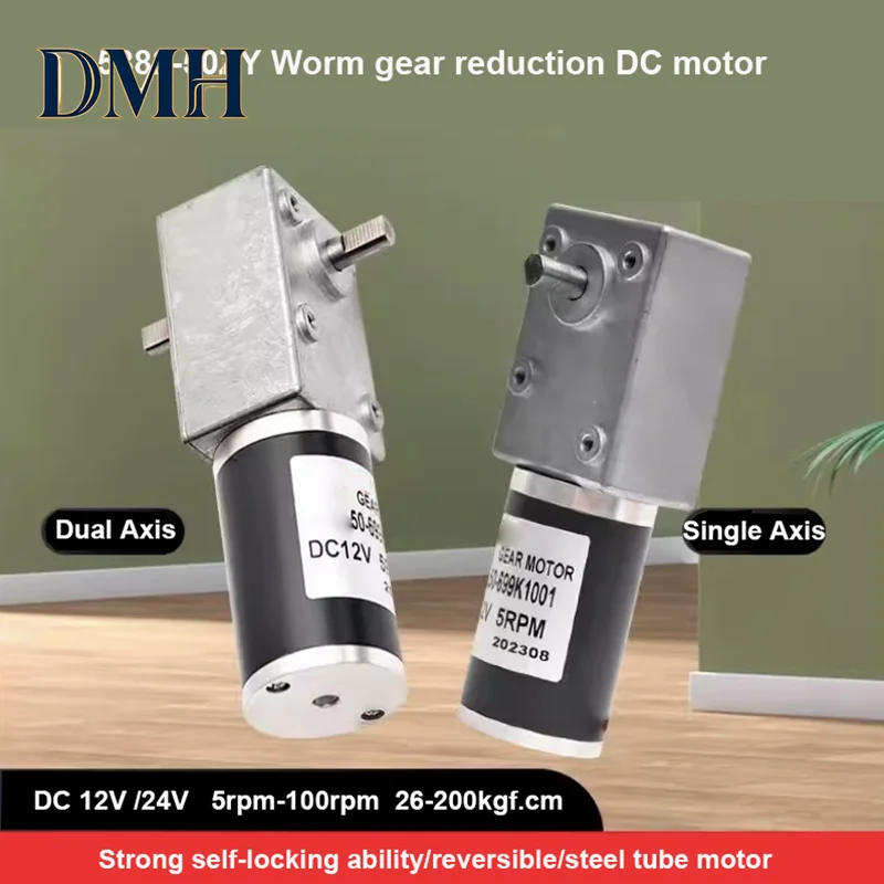 

MAX 200KG load 5882-50ZY 12V 24V 5-100rpm DC Worm Gearbox reduction Motor single/dual shaft High Torque Low Speed gear motor