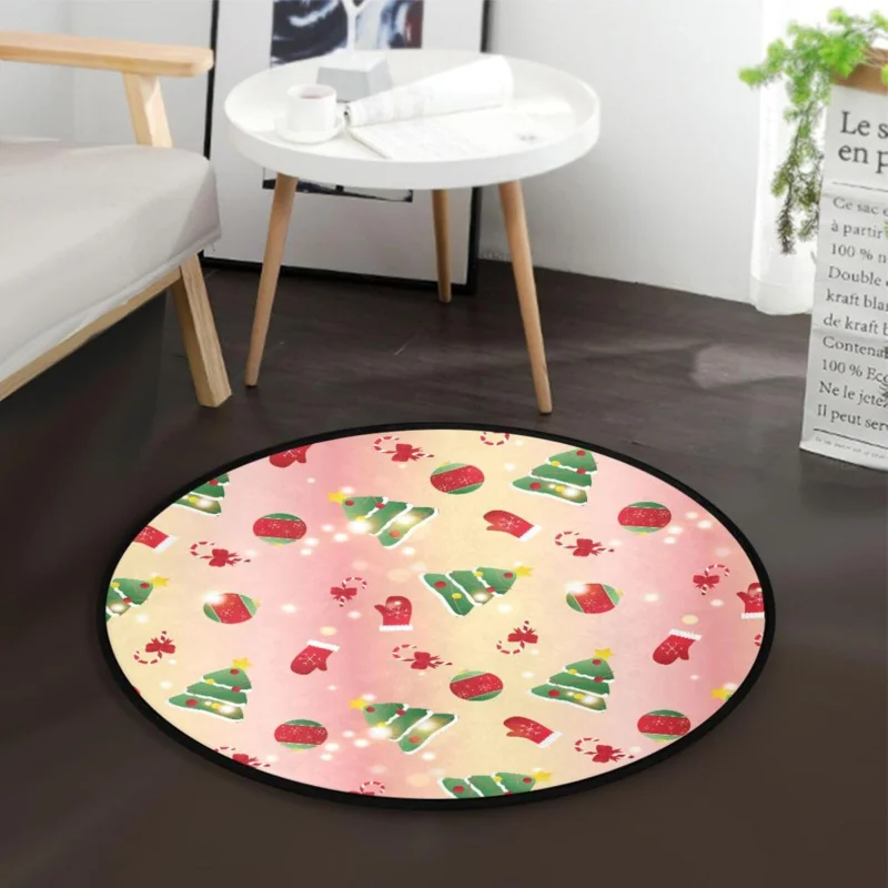 

2025 New Year Christmas seamless pattern circular carpet 75X75cm living room bedroom entrance decorative floor mat