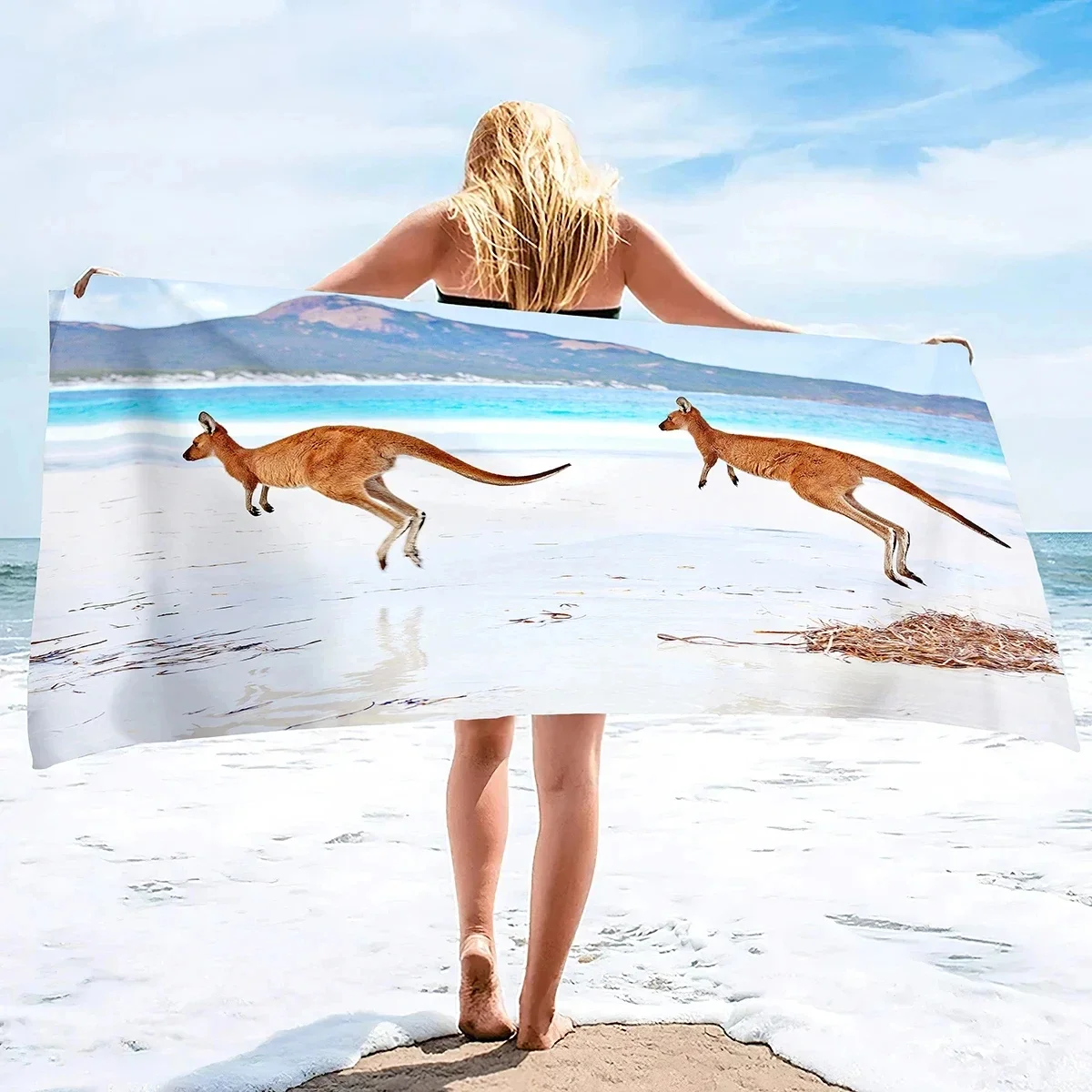 Cute Kangaroo Beach Towel Absorbent Lightweight Travel Hotel Spa Swim Pool Bathroom Towel Surf Blanket Quick Dry Bikini Cover Up