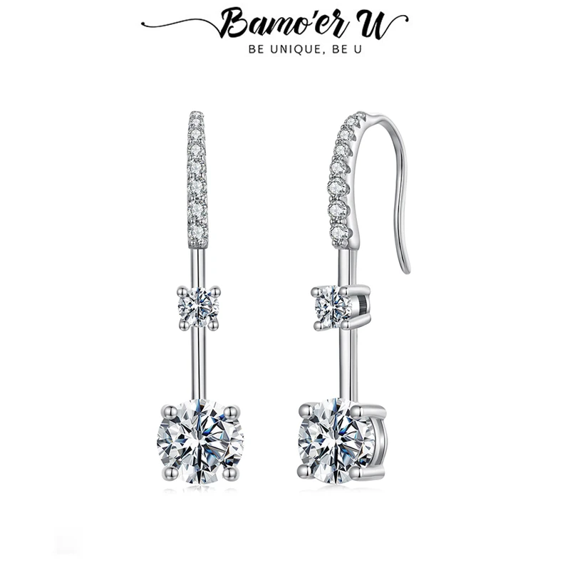 

Bamoer U Moissanite Earrings 925 Sterling Silver Unique Big and Small Moissanite Design Earrings Women Fine Jewelry D Color VVS1