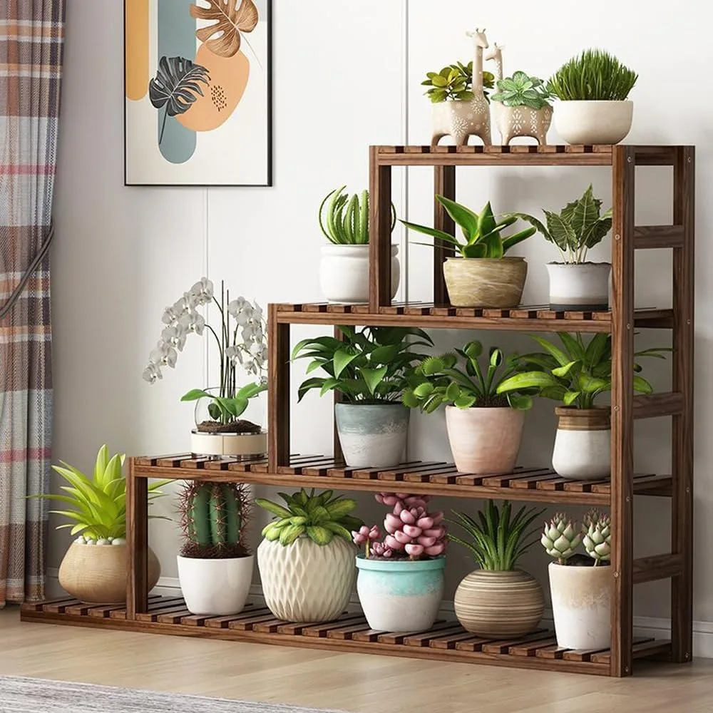 4 Tier Wood Ladder Plant Stand, Indoor Outdoor Multi Layer Flower Shelf Rack, 35.4in Tall Corner Plant Shelf（Size: 15*100cm）