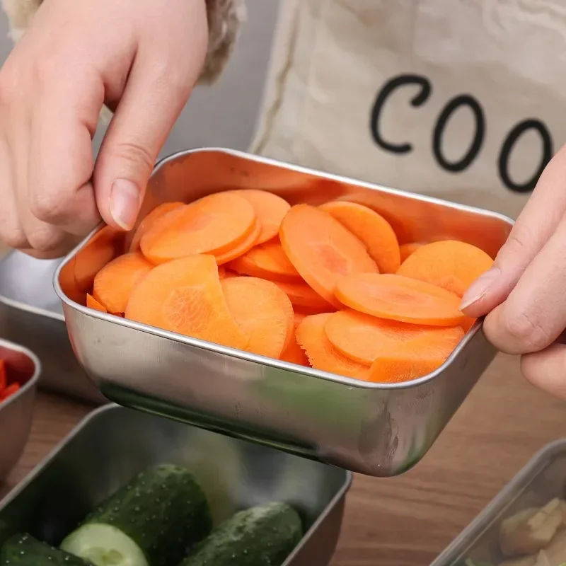 Stainless Steel Fresh Keeping Box Refrigerator Food Storage Container with Lid Lunch Bento Food Box Outdoor Picnic Camping Tools