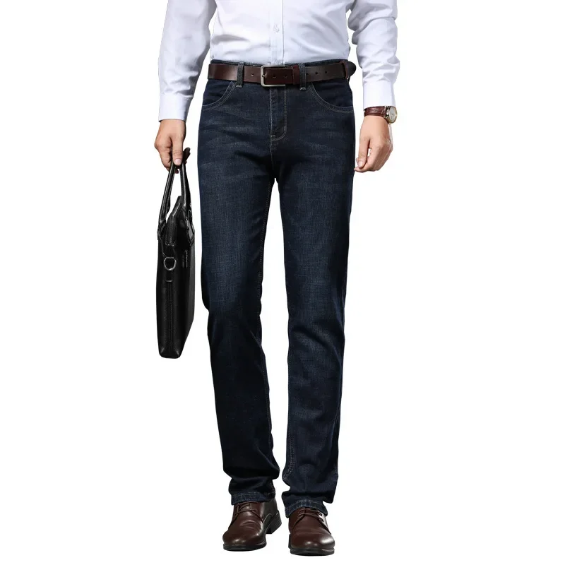 2024 Autumn New Men's Elastic Cotton Business Casual Men's Middle Age Straight Tube Jeans Pants Men's Pants