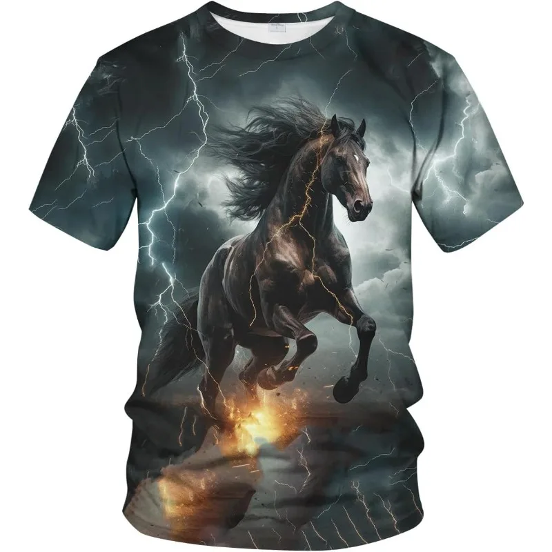 Retro Animal Graphic Shirt Novelty Horse 3D Print Short Sleeve Tee Fashion Trendy Street Oversized Graphic Funny T-Shirts Tees