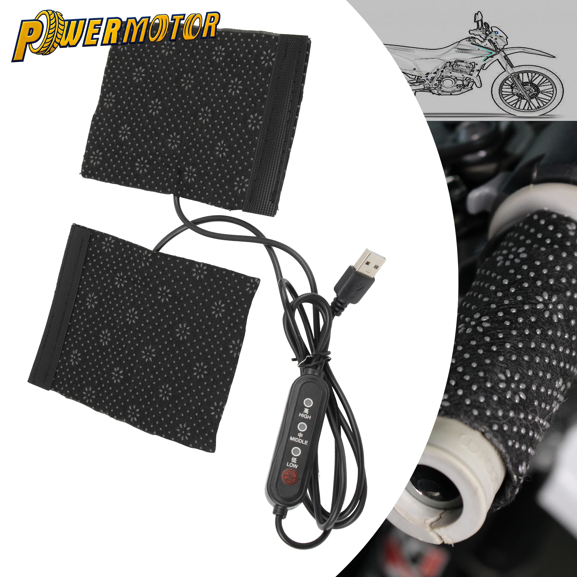 

1 Pair 5V USB Heating Pad For Snowmobile ATV UTV Motorcycle Heated Handles Grips Handlebar Heater Warmer Velcro Kit Universal