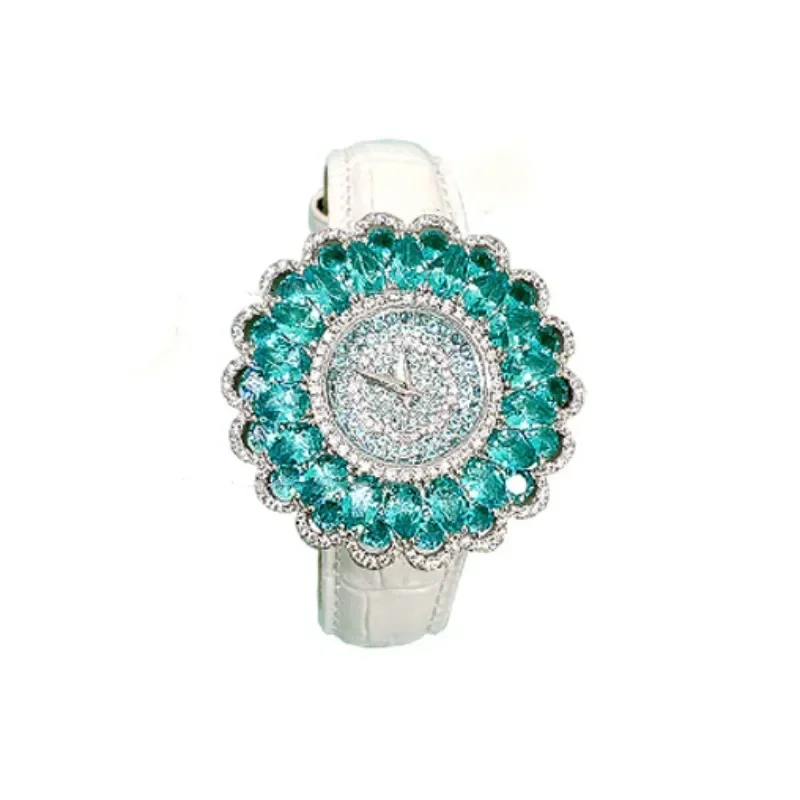 

Precision Sunflower Palla Blue Quartz Watch Set Set Set with High Carbon Diamond Retro Versatile All Diamond Wedding Jewelry