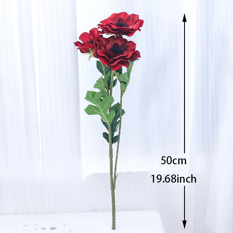 Neue 3-köpfe Anemone gefälschte Blumen Seide Mohn künstliche Blumen Party Hochzeit Dekoration Weihnachten Home Decor Kranz Zubehör – Detail 2