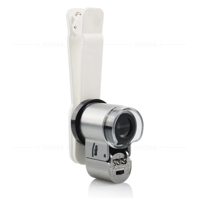 65X Mini Led Led เครื่องตรวจจับสกุลเงิน Uv Jeweler แว่นขยาย Jewellers Loupe Universal Clip โทรศัพท์มือถือกล้องจุลทรรศน์แว่นขยาย