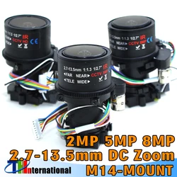 Lente de montagem D14 com zoom e foco motorizados automaticamente, corte IR para câmera IP AHD, 2MP, 5MP, 8MP, 2,7-13,5mm, opcional