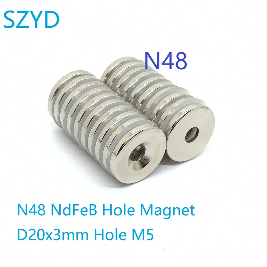 

10 50 шт./лот N48 диск NdFeB магнит 20*3 потайное отверстие 5 сильных редкоземельных постоянных неодимовых магнитов 20x3-5