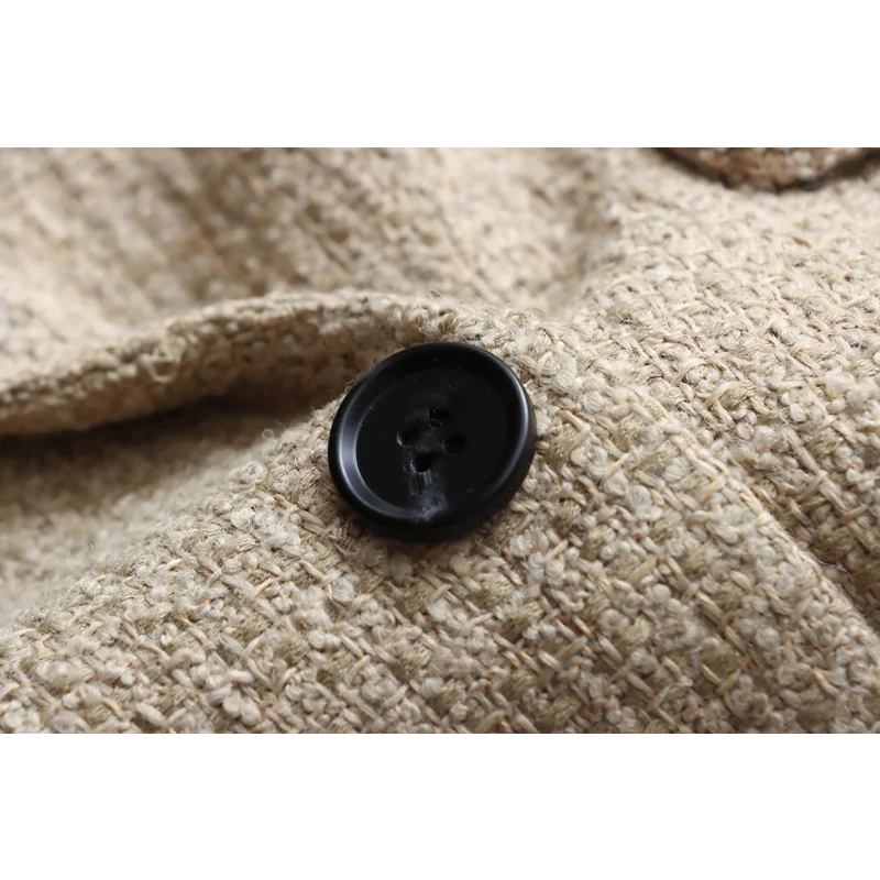 高品質ヴィンテージツイードレジャースーツコート女性の秋と冬のファッションルーズカーキベーシックオフィスレディフレンチコート