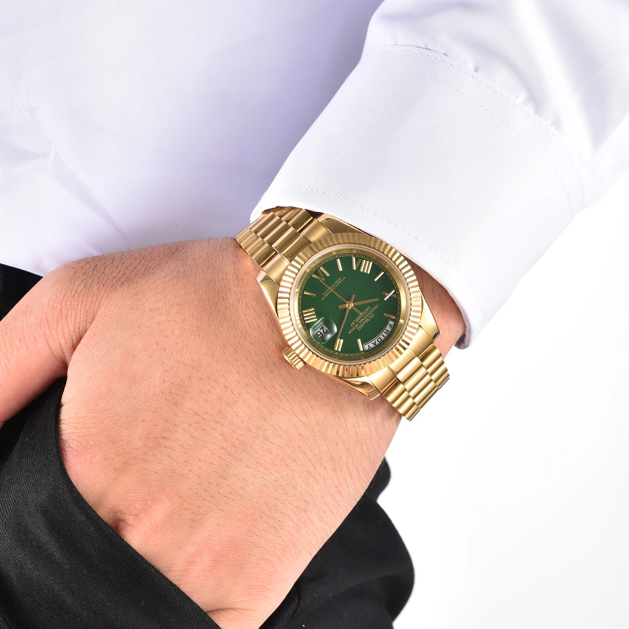 Miyota8285 orologio da uomo personalizzato automatico 36mm / 39mm orologi in oro cassa in vetro zaffiro in acciaio inossidabile orologio impermeabile orologio da uomo