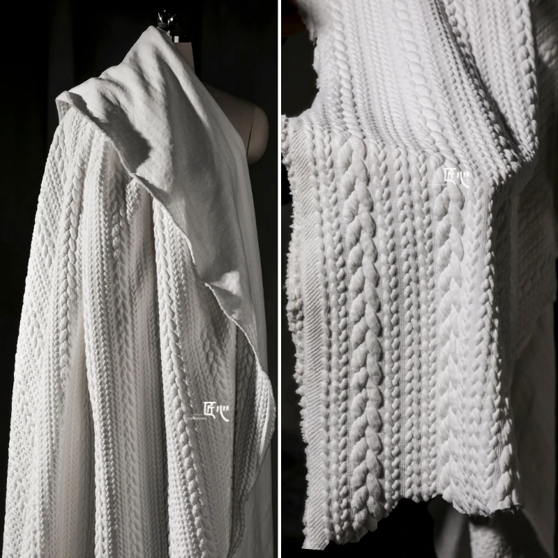 Pure White Knitting Designer Fabric Fashion Thick Sweater Polyester Spandex Material Wholesale Cloth for Sewing Diy