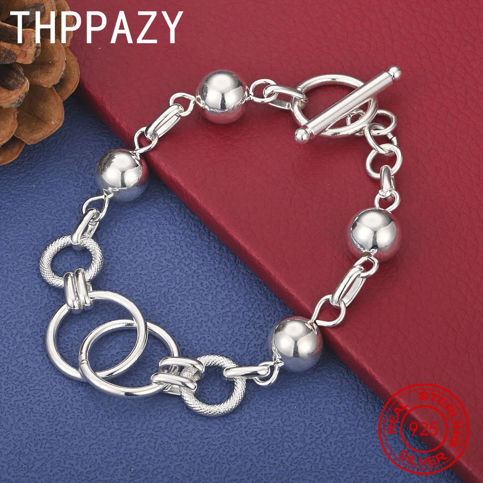 

THPPAZY 925 Sterling Silver Smooth Bead Ball Bracelet Fashion Trendy Jewelry For Women Birthday Wedding Party Simple Gift