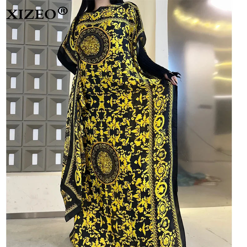 WINYI vestidos africanos musulmanes para mujer dubai abaya vestido caftán con estampado de puntos ondulados y cuello redondo, vestido largo elegante, vestido maxi