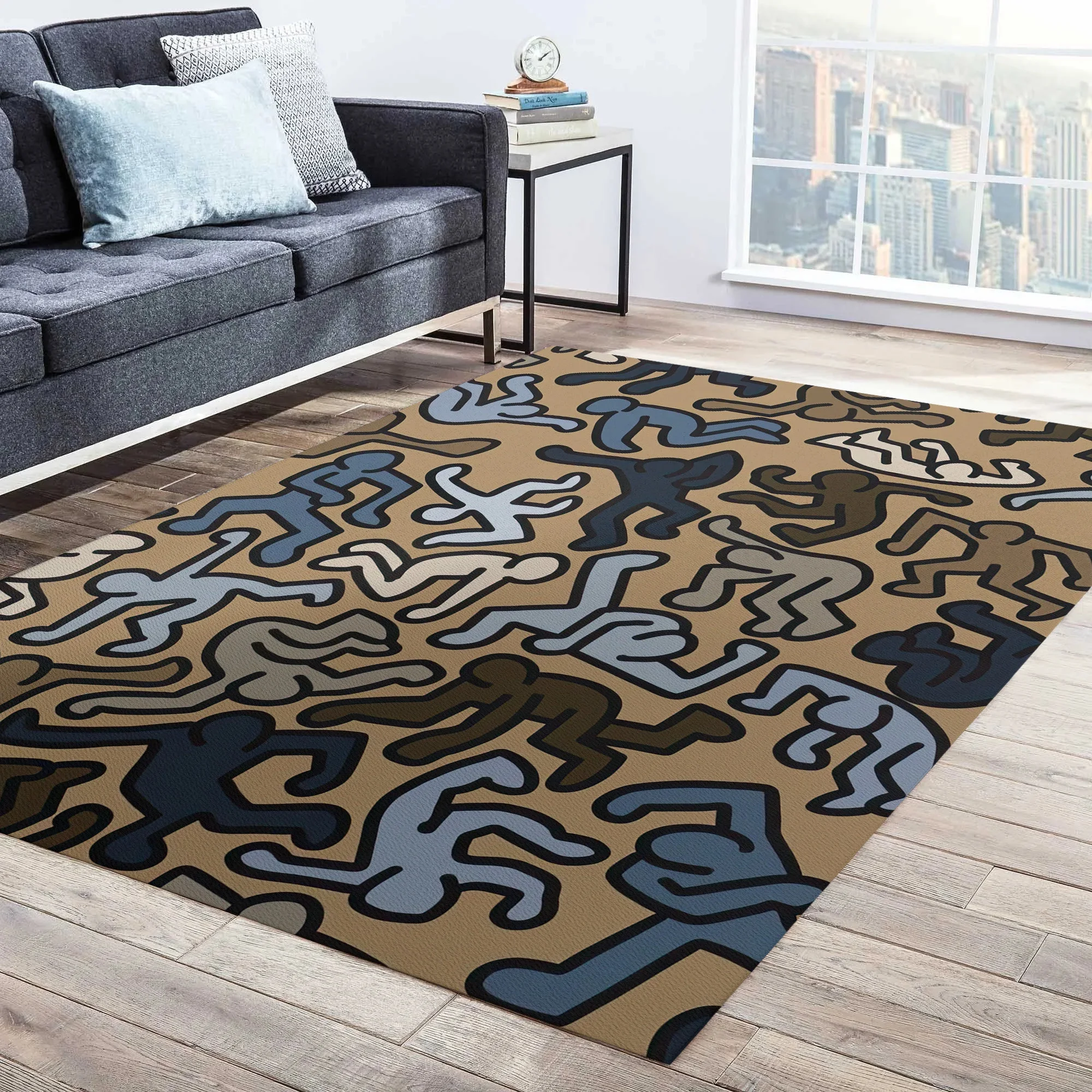 Haring Print Rug Dancing Pop art Non-Slip Rug Rugs For Living Room Keith Pop Art Cool Rug Themed Rug Living Room Decorative Rug