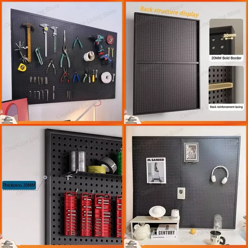 Large Metal Pegboard Wall Organizer Multifunctional Tool Storage Shelf Portable Hole Board for Warehouse Workshop Garage