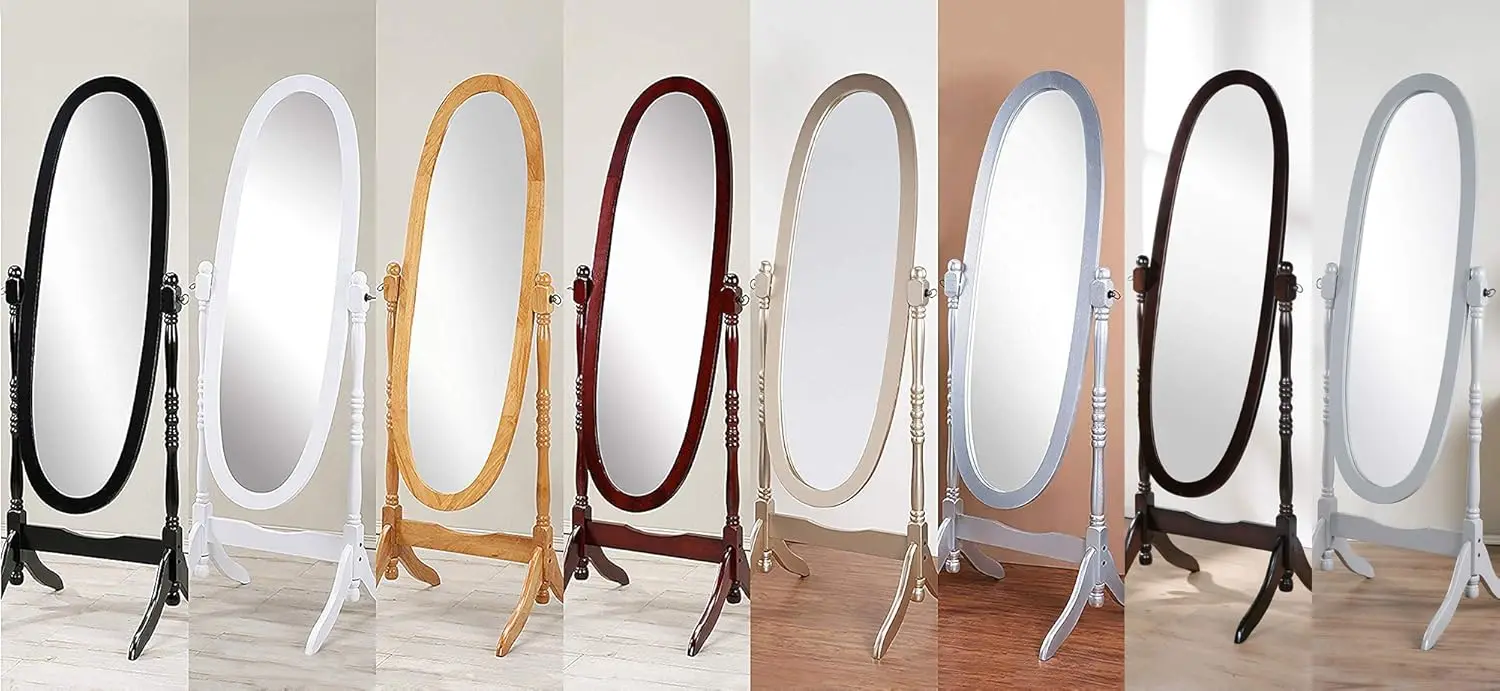 

Swivel Adjustable Full-Length Oval Wood Cheval Floor Mirror in White/Black/Cherry/Oak/Silver/Gold Finish
