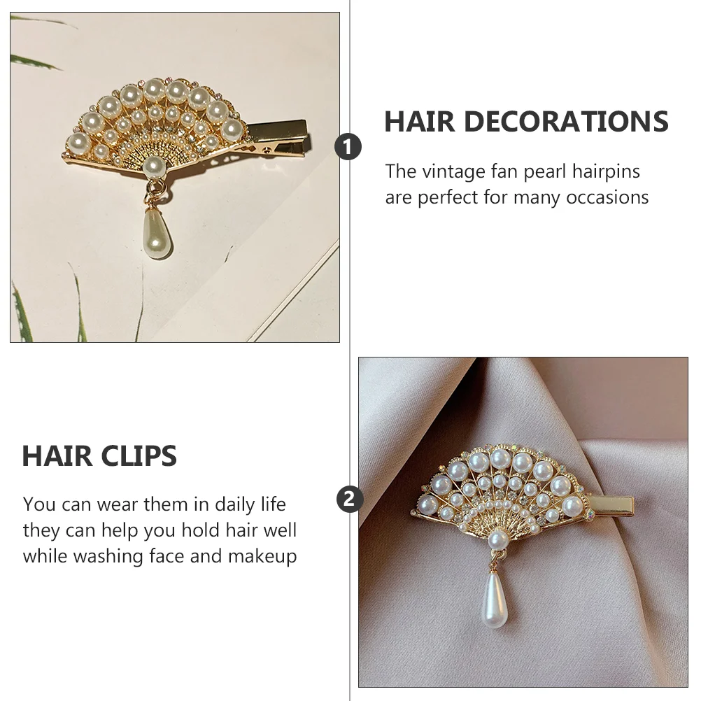 4 Pcs Hairpin Vintage Pearl Hairpins Women Accessories Decorations Fan Headdress Retro Clips Wedding