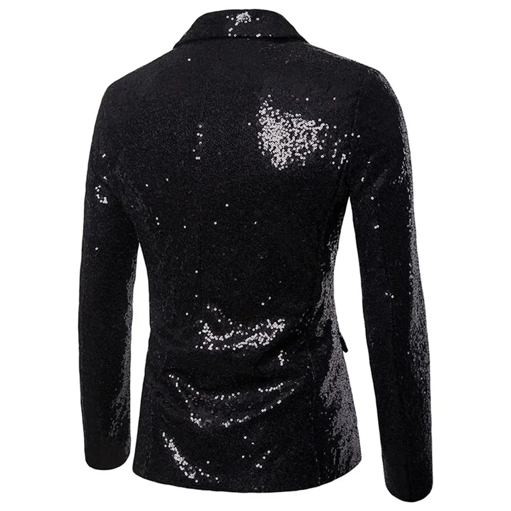 Men Sequin Blazer Suit Lapel Shiny Jacket Blazer One Button Tuxedo for Party Wedding Banquet Christmas Nightclub