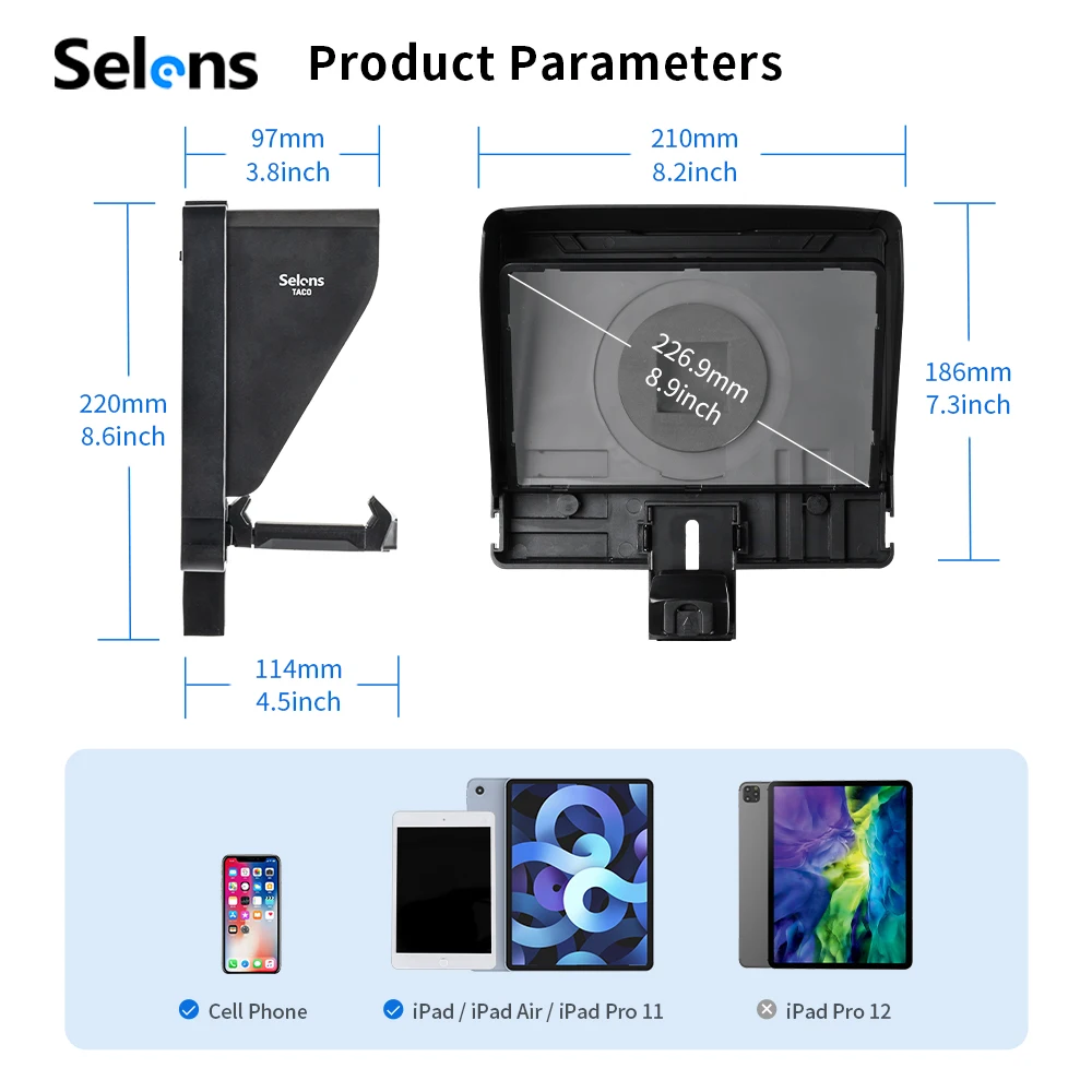 Selens Portable Teleprompter Prompter Smartphone/Camera Video Recording Streaming Support Horizontal and Vertical Shooting